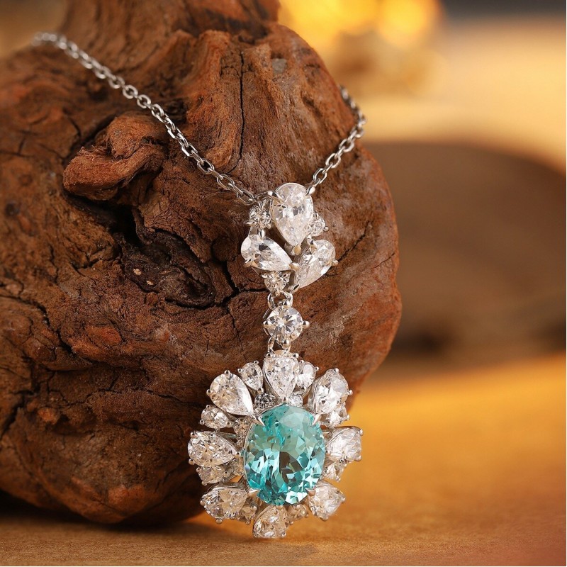 Ruif Jewelry Classic Design S925 Silver 4.41ct Lab Grown Paraiba Sapphire Pendant Necklace Gemstone Jewelry Ruif Jewelry Classic Design S925 Silver 4.41ct Lab Grown Paraiba Sapphire Pendant Necklace Gemstone Jewelry