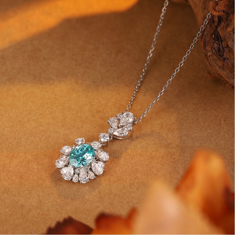Ruif Jewelry Classic Design S925 Silver 4.41ct Lab Grown Paraiba Sapphire Pendant Necklace Gemstone Jewelry Ruif Jewelry Classic Design S925 Silver 4.41ct Lab Grown Paraiba Sapphire Pendant Necklace Gemstone Jewelry