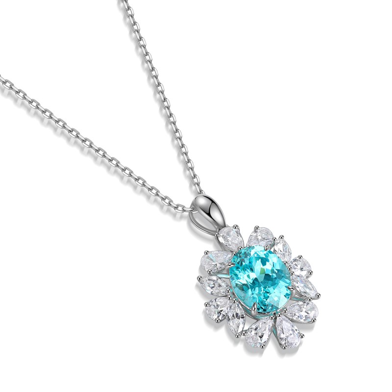 Ruif Jewelry Classic Design S925 Silver 4.364ct Lab Grown Paraiba Sapphire Pendant Necklace Gemstone Jewelry