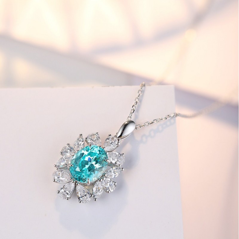Ruif Jewelry Classic Design S925 Silver 4.364ct Lab Grown Paraiba Sapphire Pendant Necklace Gemstone Jewelry Ruif Jewelry Classic Design S925 Silver 4.364ct Lab Grown Paraiba Sapphire Pendant Necklace Gemstone Jewelry