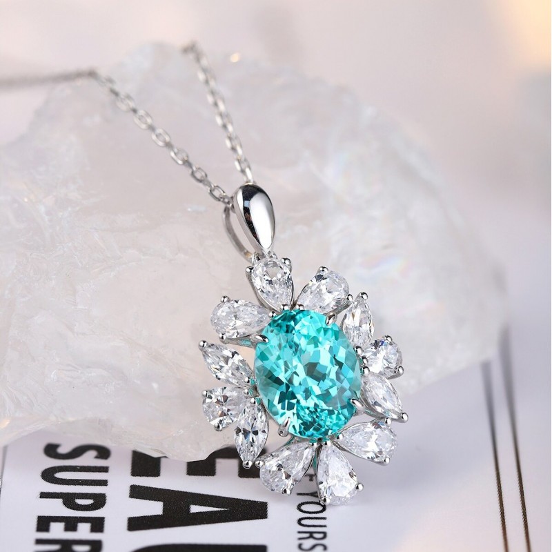 Ruif Jewelry Classic Design S925 Silver 4.364ct Lab Grown Paraiba Sapphire Pendant Necklace Gemstone Jewelry