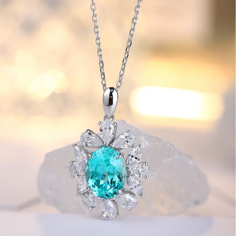 Ruif Jewelry Classic Design S925 Silver 4.364ct Lab Grown Paraiba Sapphire Pendant Necklace Gemstone Jewelry
