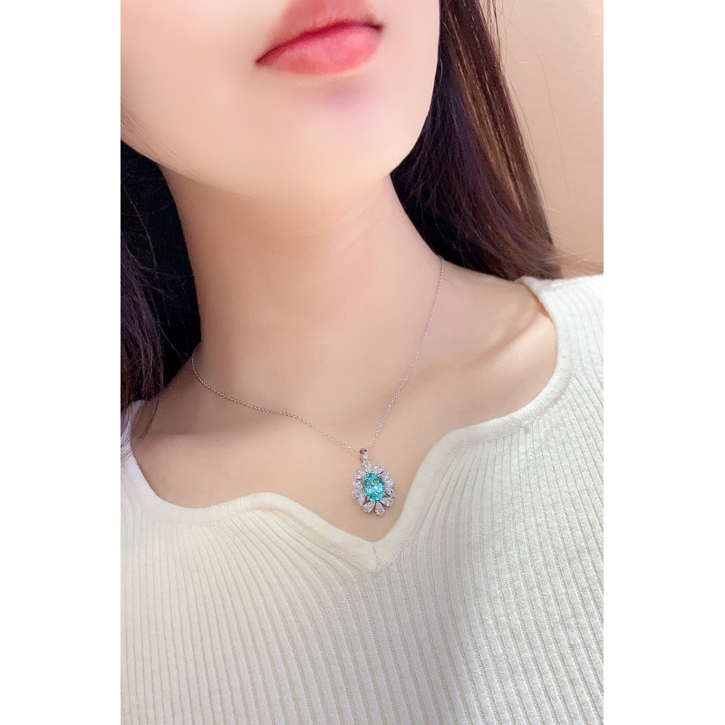 Ruif Jewelry Classic Design S925 Silver 4.364ct Lab Grown Paraiba Sapphire Pendant Necklace Gemstone Jewelry Ruif Jewelry Classic Design S925 Silver 4.364ct Lab Grown Paraiba Sapphire Pendant Necklace Gemstone Jewelry
