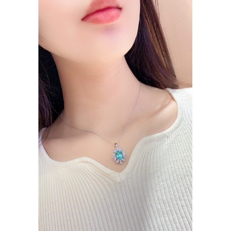 Ruif Jewelry Classic Design S925 Silver 4.364ct Lab Grown Paraiba Sapphire Pendant Necklace Gemstone Jewelry