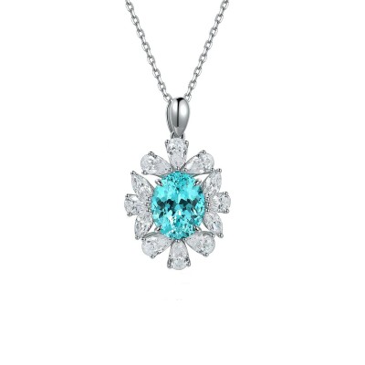 Ruif Jewelry Classic Design S925 Silver 4.364ct Lab Grown Paraiba Sapphire Pendant Necklace Gemstone Jewelry