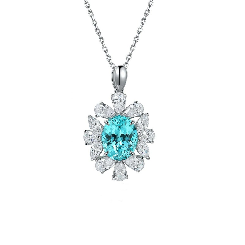 Ruif Jewelry Classic Design S925 Silver 4.364ct Lab Grown Paraiba Sapphire Pendant Necklace Gemstone Jewelry Ruif Jewelry Classic Design S925 Silver 4.364ct Lab Grown Paraiba Sapphire Pendant Necklace Gemstone Jewelry