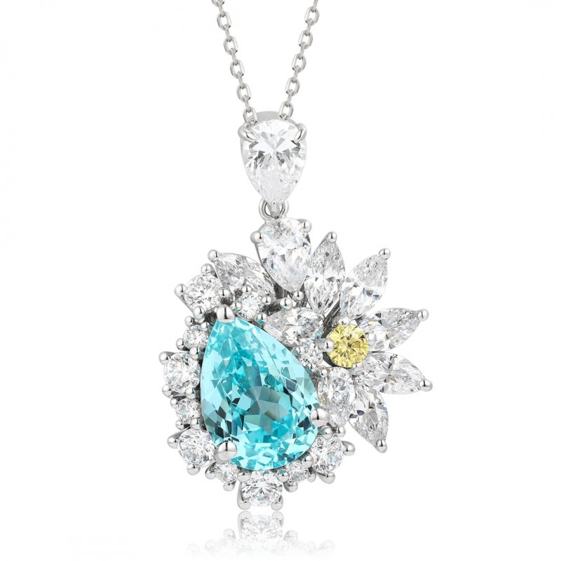 Ruif Jewelry Classic Design S925 Silver 10.17ct Lab Grown Paraiba Sapphire Pendant Necklace Gemstone Jewelry Ruif Jewelry Classic Design S925 Silver 10.17ct Lab Grown Paraiba Sapphire Pendant Necklace Gemstone Jewelry
