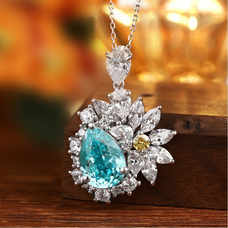 Ruif Jewelry Classic Design S925 Silver 10.17ct Lab Grown Paraiba Sapphire Pendant Necklace Gemstone Jewelry Ruif Jewelry Classic Design S925 Silver 10.17ct Lab Grown Paraiba Sapphire Pendant Necklace Gemstone Jewelry