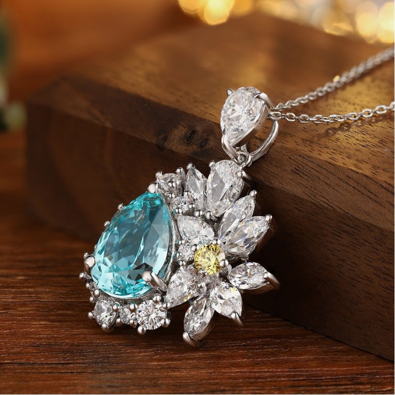 Ruif Jewelry Classic Design S925 Silver 10.17ct Lab Grown Paraiba Sapphire Pendant Necklace Gemstone Jewelry Ruif Jewelry Classic Design S925 Silver 10.17ct Lab Grown Paraiba Sapphire Pendant Necklace Gemstone Jewelry