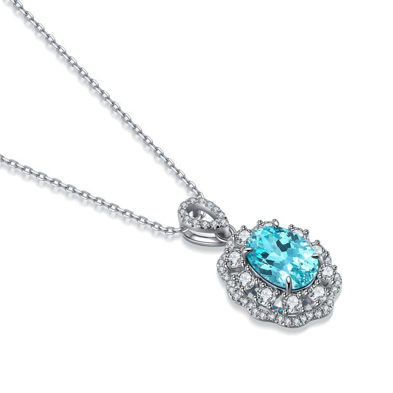 Ruif Jewelry Classic Design S925 Silver 3.142ct Lab Grown Paraiba Sapphire Pendant Necklace Gemstone Jewelry