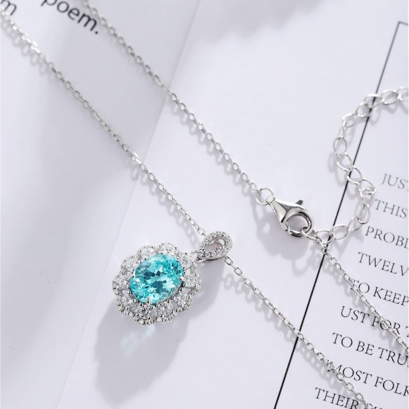 Ruif Jewelry Classic Design S925 Silver 3.142ct Lab Grown Paraiba Sapphire Pendant Necklace Gemstone Jewelry