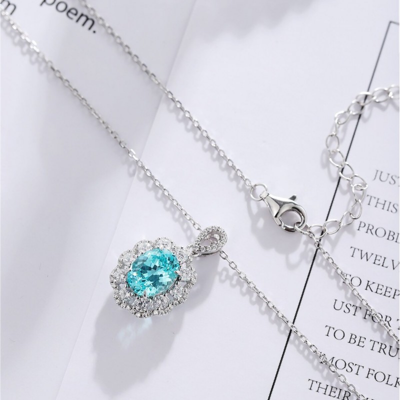 Ruif Jewelry Classic Design S925 Silver 3.142ct Lab Grown Paraiba Sapphire Pendant Necklace Gemstone Jewelry Ruif Jewelry Classic Design S925 Silver 3.142ct Lab Grown Paraiba Sapphire Pendant Necklace Gemstone Jewelry
