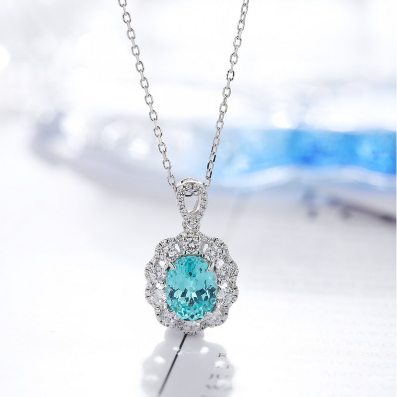 Ruif Jewelry Classic Design S925 Silver 3.142ct Lab Grown Paraiba Sapphire Pendant Necklace Gemstone Jewelry