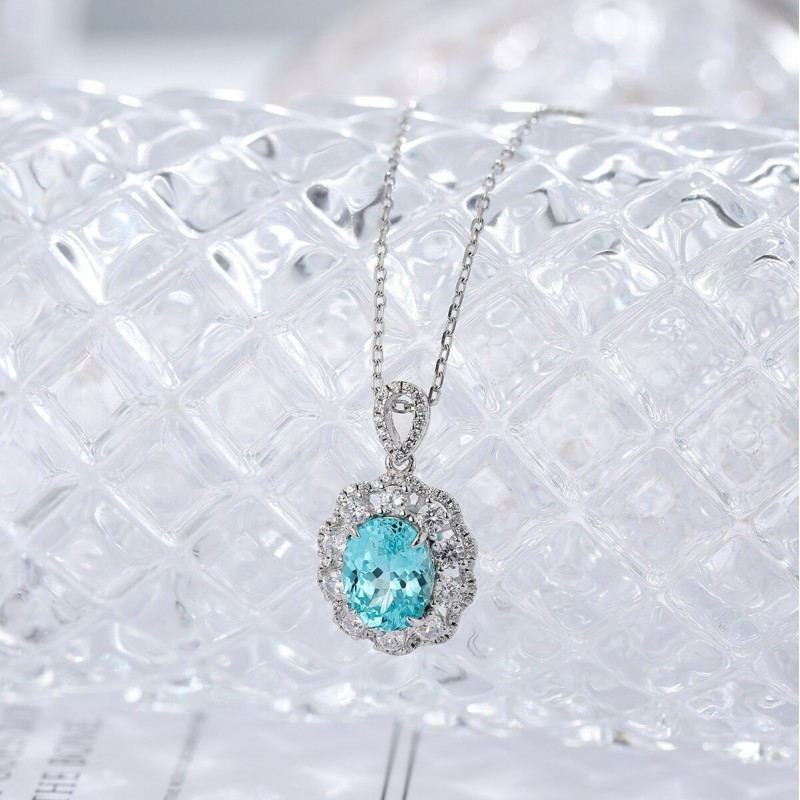 Ruif Jewelry Classic Design S925 Silver 3.142ct Lab Grown Paraiba Sapphire Pendant Necklace Gemstone Jewelry