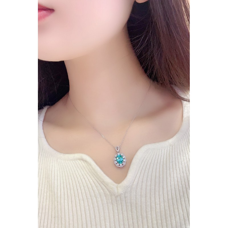 Ruif Jewelry Classic Design S925 Silver 3.142ct Lab Grown Paraiba Sapphire Pendant Necklace Gemstone Jewelry