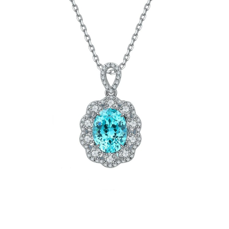 Ruif Jewelry Classic Design S925 Silver 3.142ct Lab Grown Paraiba Sapphire Pendant Necklace Gemstone Jewelry Ruif Jewelry Classic Design S925 Silver 3.142ct Lab Grown Paraiba Sapphire Pendant Necklace Gemstone Jewelry