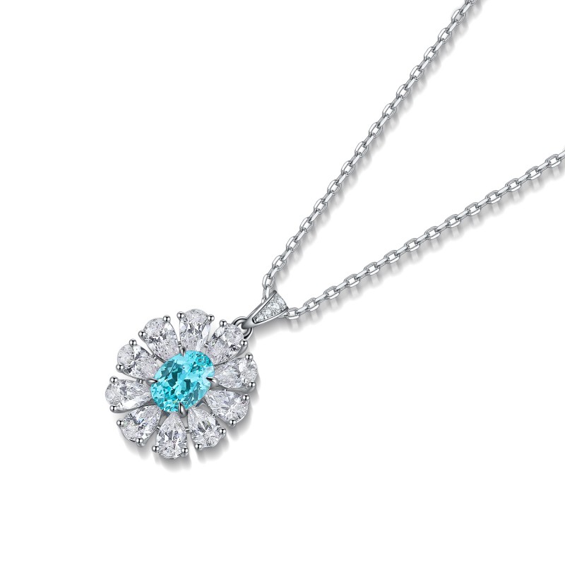 Ruif Jewelry Classic Design S925 Silver 1.338ct Lab Grown Paraiba Sapphire Pendant Necklace Gemstone Jewelry