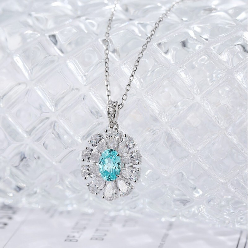 Ruif Jewelry Classic Design S925 Silver 1.338ct Lab Grown Paraiba Sapphire Pendant Necklace Gemstone Jewelry