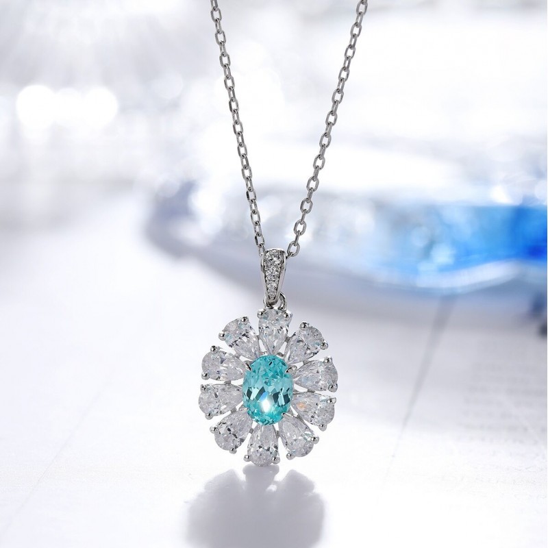 Ruif Jewelry Classic Design S925 Silver 1.338ct Lab Grown Paraiba Sapphire Pendant Necklace Gemstone Jewelry