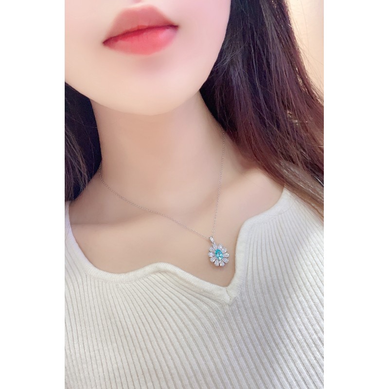 Ruif Jewelry Classic Design S925 Silver 1.338ct Lab Grown Paraiba Sapphire Pendant Necklace Gemstone Jewelry Ruif Jewelry Classic Design S925 Silver 1.338ct Lab Grown Paraiba Sapphire Pendant Necklace Gemstone Jewelry