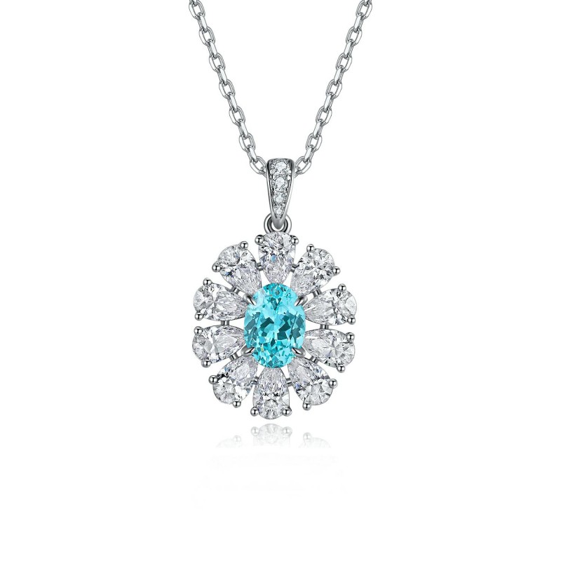 Ruif Jewelry Classic Design S925 Silver 1.338ct Lab Grown Paraiba Sapphire Pendant Necklace Gemstone Jewelry