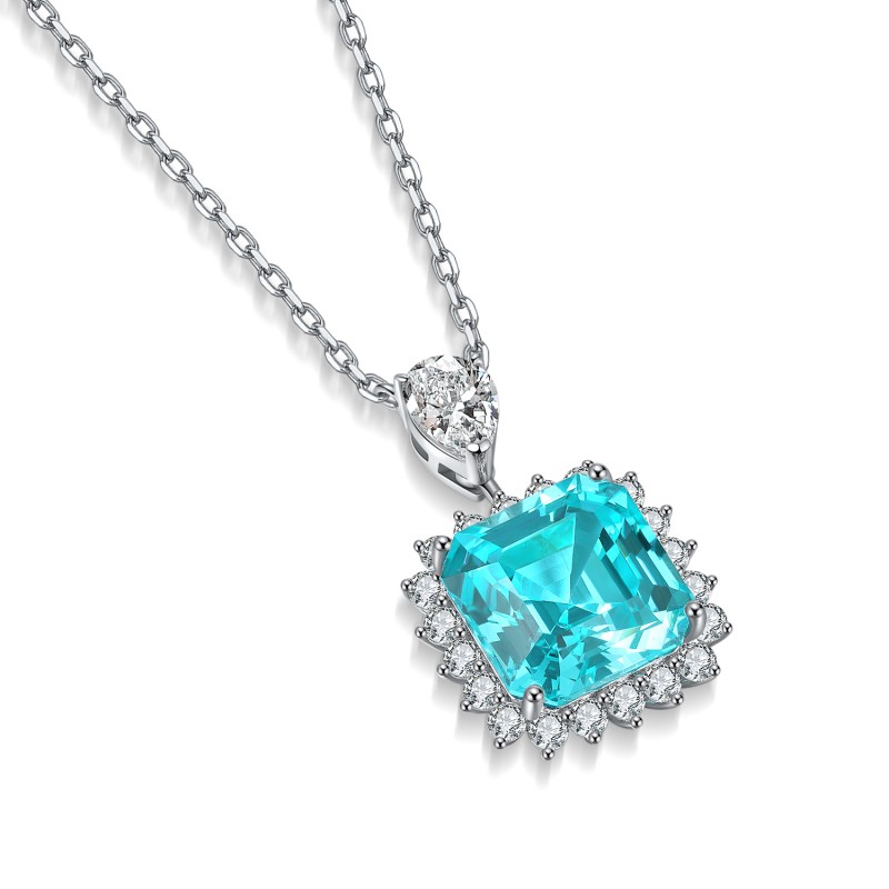 Ruif Jewelry Classic Design S925 Silver 5.5ct Lab Grown Paraiba Sapphire Pendant Necklace Gemstone Jewelry Ruif Jewelry Classic Design S925 Silver 5.5ct Lab Grown Paraiba Sapphire Pendant Necklace Gemstone Jewelry