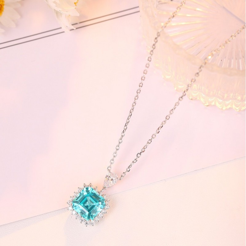 Ruif Jewelry Classic Design S925 Silver 5.5ct Lab Grown Paraiba Sapphire Pendant Necklace Gemstone Jewelry