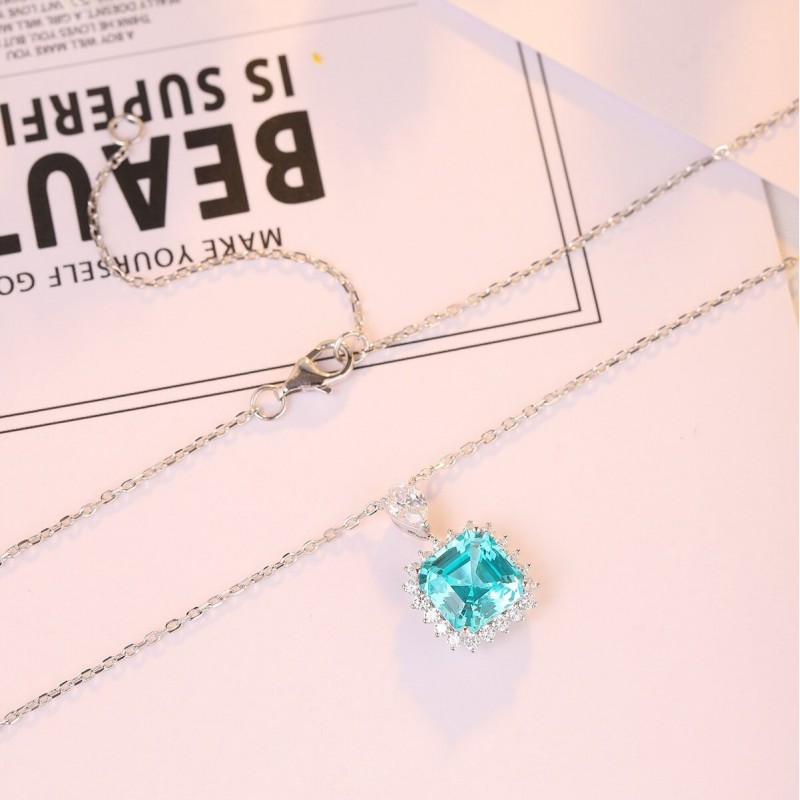 Ruif Jewelry Classic Design S925 Silver 5.5ct Lab Grown Paraiba Sapphire Pendant Necklace Gemstone Jewelry Ruif Jewelry Classic Design S925 Silver 5.5ct Lab Grown Paraiba Sapphire Pendant Necklace Gemstone Jewelry