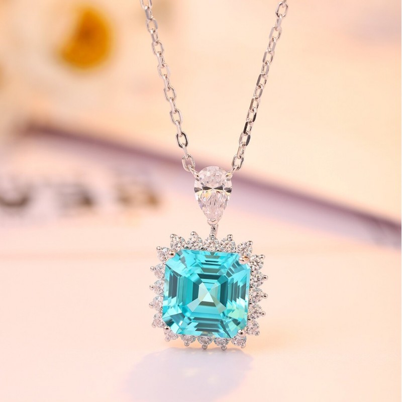 Ruif Jewelry Classic Design S925 Silver 5.5ct Lab Grown Paraiba Sapphire Pendant Necklace Gemstone Jewelry