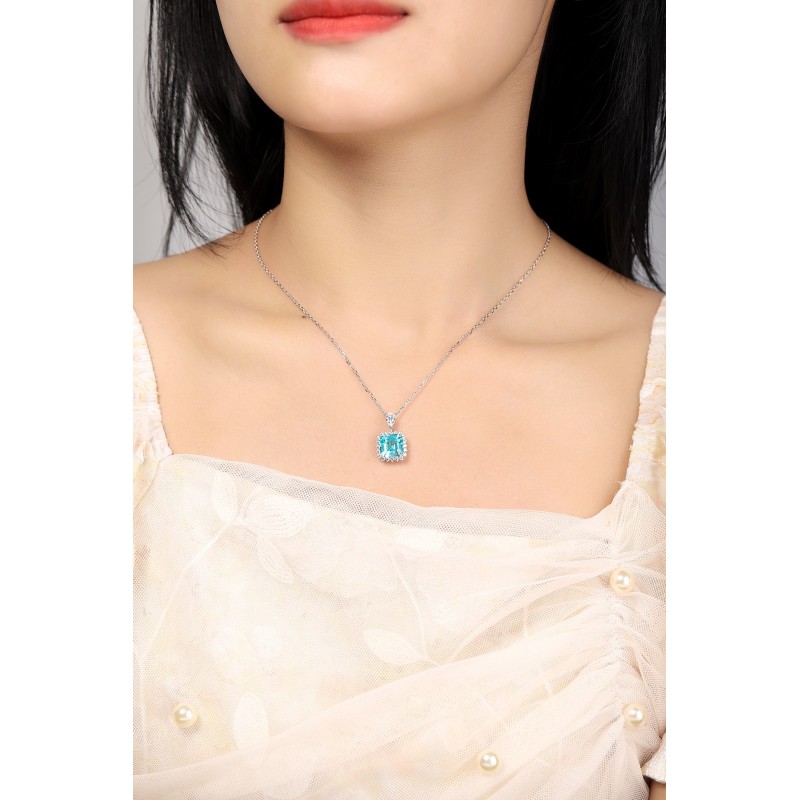 Ruif Jewelry Classic Design S925 Silver 5.5ct Lab Grown Paraiba Sapphire Pendant Necklace Gemstone Jewelry