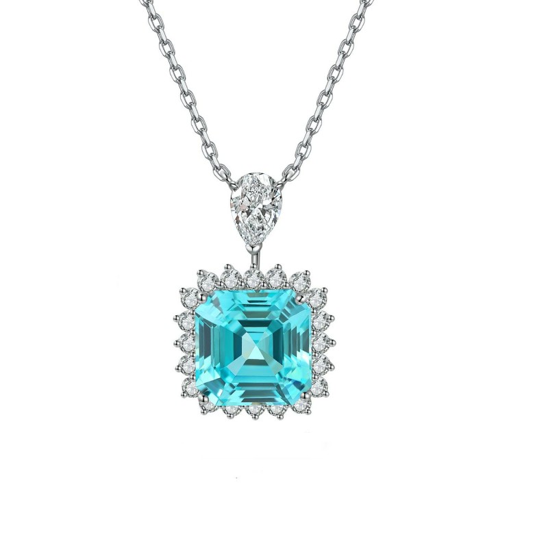 Ruif Jewelry Classic Design S925 Silver 5.5ct Lab Grown Paraiba Sapphire Pendant Necklace Gemstone Jewelry