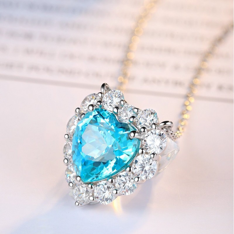 Ruif Jewelry Classic Design S925 Silver 7.97ct Lab Grown Paraiba Sapphire Pendant Necklace Gemstone Jewelry Ruif Jewelry Classic Design S925 Silver 7.97ct Lab Grown Paraiba Sapphire Pendant Necklace Gemstone Jewelry