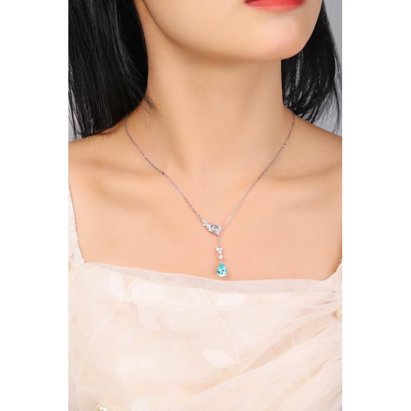 Ruif Jewelry Classic Design S925 Silver 2.57ct Lab Grown Paraiba Sapphire Pendant Necklace Gemstone Jewelry