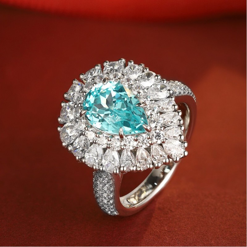 Ruif Jewelry Classic Design S925 Silver 3.635ct Lab Paraiba Ring Wedding Bands