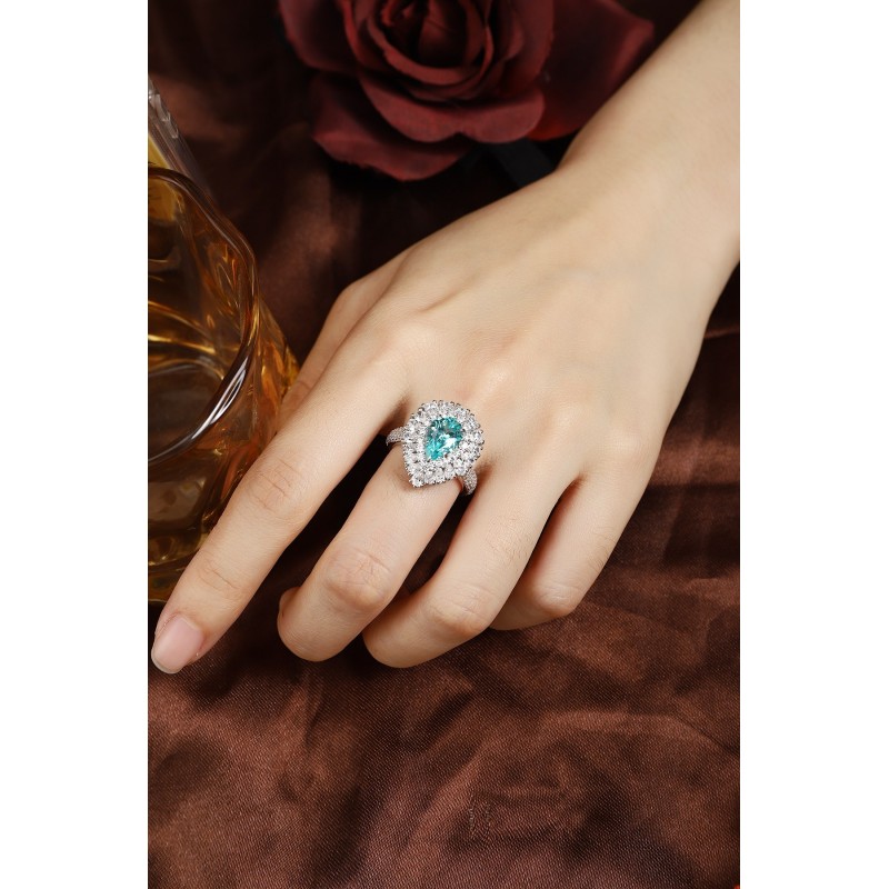 Ruif Jewelry Classic Design S925 Silver 3.635ct Lab Paraiba Ring Wedding Bands