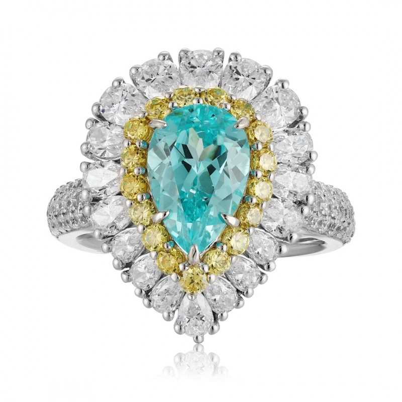 Ruif Jewelry Classic Design S925 Silver 3.6ct Lab Paraiba Ring Wedding Bands