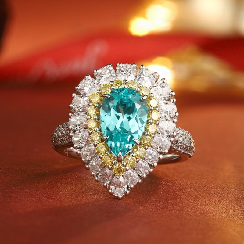 Ruif Jewelry Classic Design S925 Silver 3.6ct Lab Paraiba Ring Wedding Bands