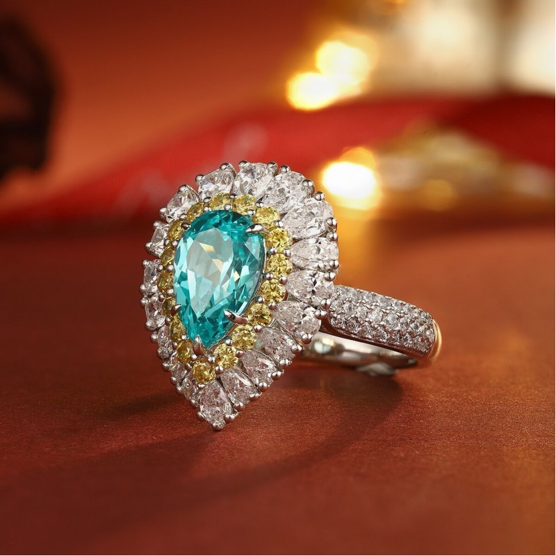 Ruif Jewelry Classic Design S925 Silver 3.6ct Lab Paraiba Ring Wedding Bands