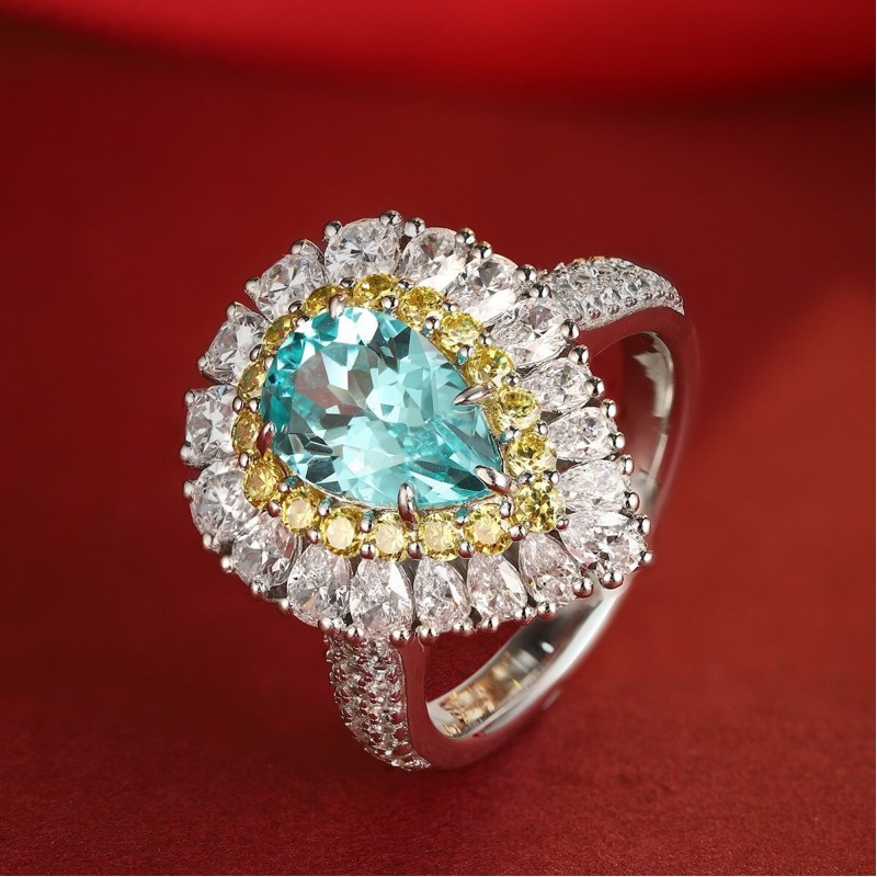 Ruif Jewelry Classic Design S925 Silver 3.6ct Lab Paraiba Ring Wedding Bands
