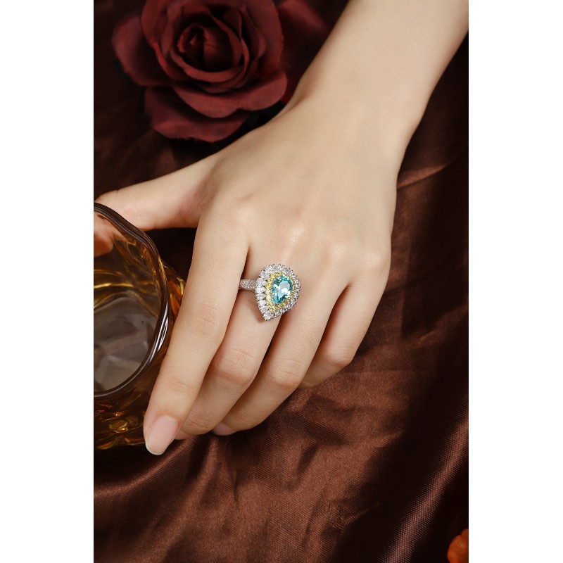 Ruif Jewelry Classic Design S925 Silver 3.6ct Lab Paraiba Ring Wedding Bands