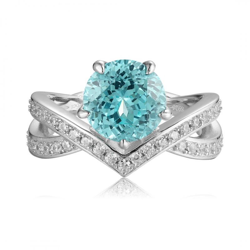 Ruif Jewelry Classic Design S925 Silver 3.26ct Lab Paraiba Ring Wedding Bands