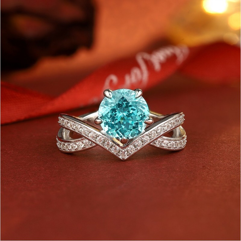 Ruif Jewelry Classic Design S925 Silver 3.26ct Lab Paraiba Ring Wedding Bands