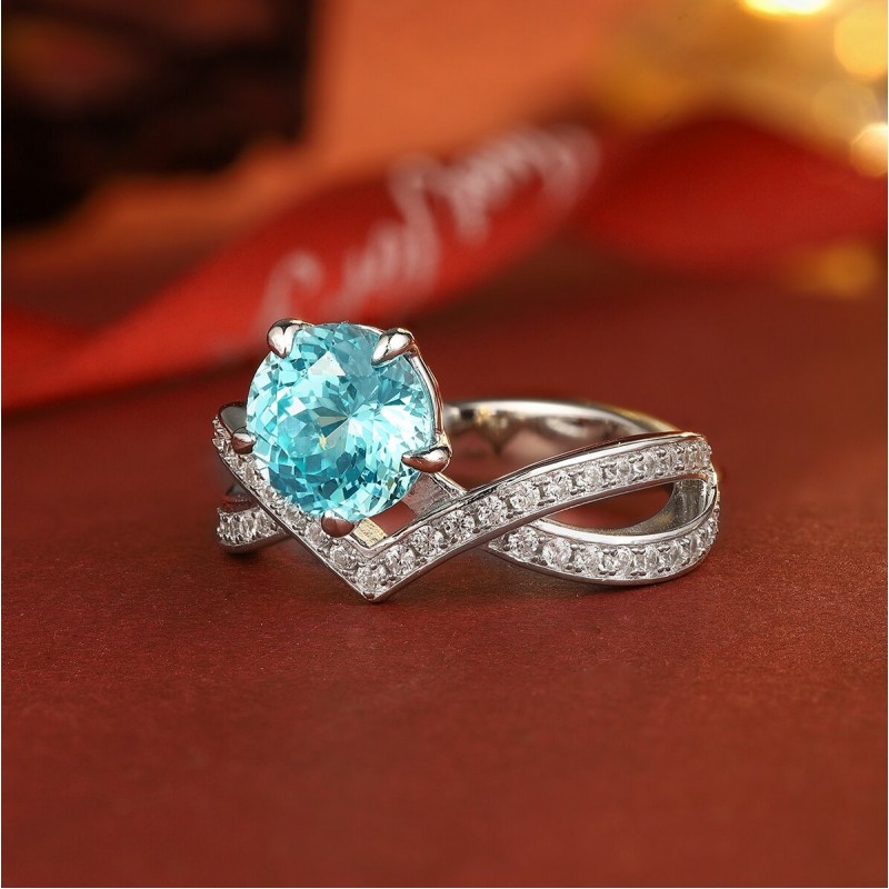 Ruif Jewelry Classic Design S925 Silver 3.26ct Lab Paraiba Ring Wedding Bands