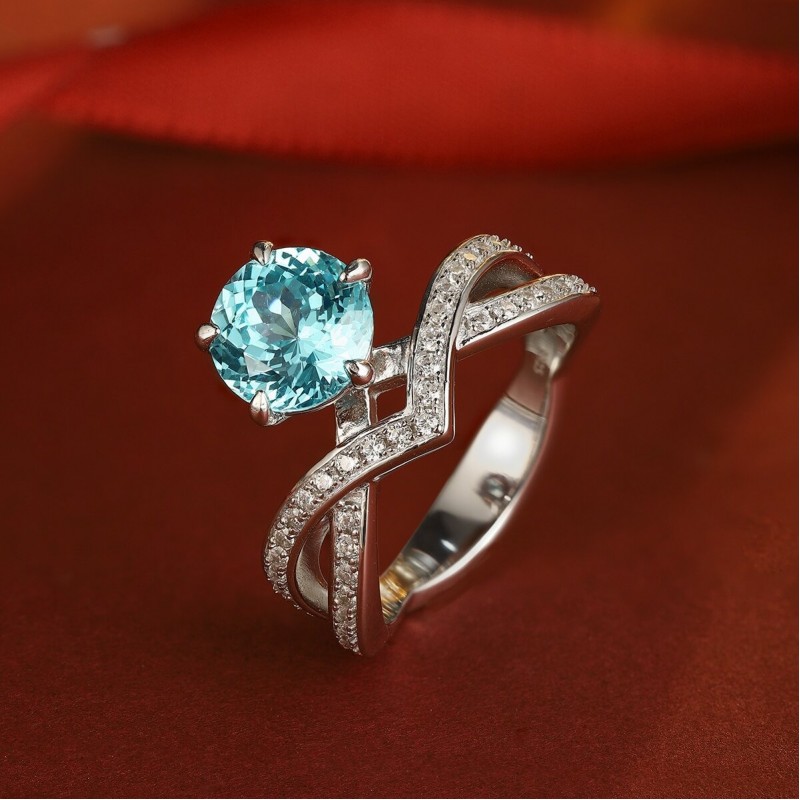 Ruif Jewelry Classic Design S925 Silver 3.26ct Lab Paraiba Ring Wedding Bands