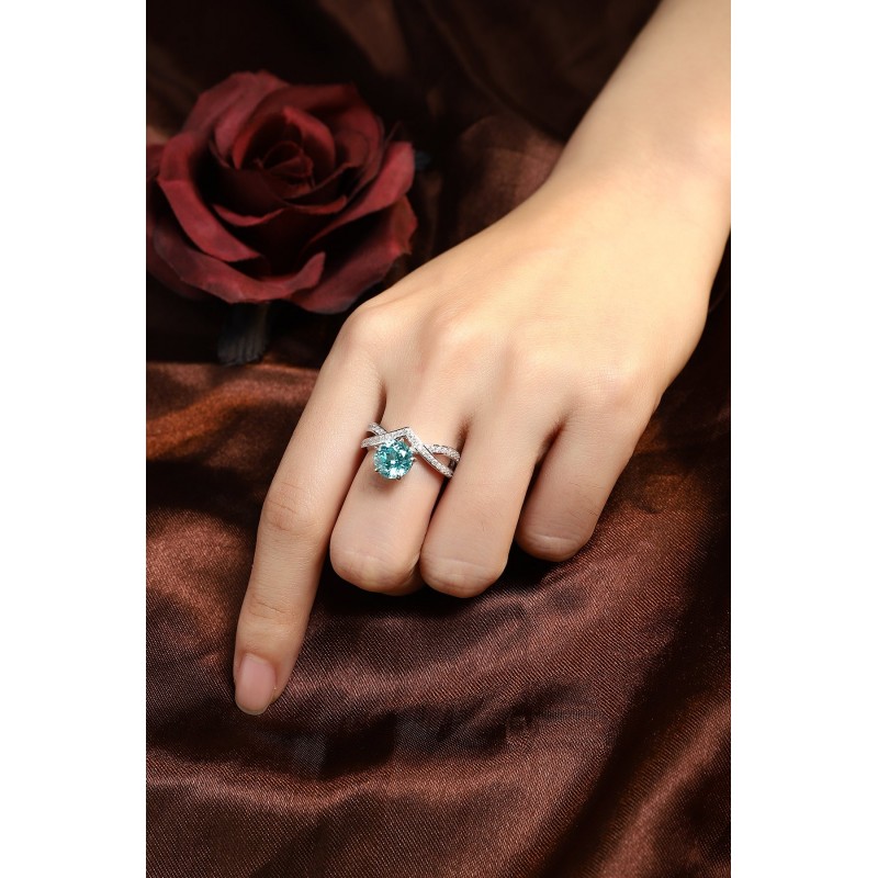 Ruif Jewelry Classic Design S925 Silver 3.26ct Lab Paraiba Ring Wedding Bands
