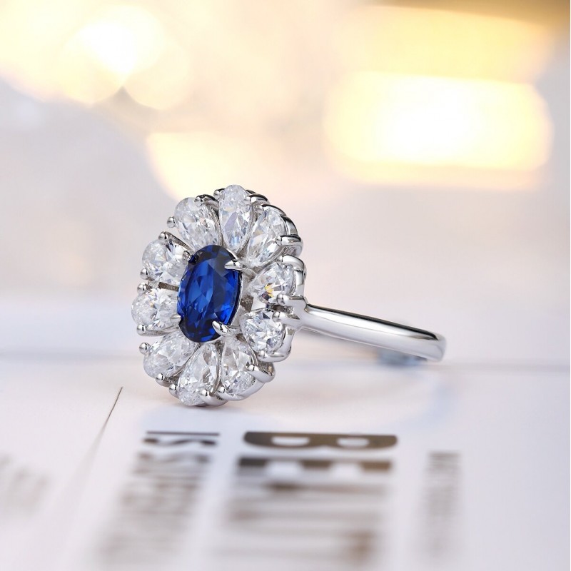 Ruif Jewelry Classic Design S925 Silver 0.71ct Lab Grown Emerald Ring Ruby And Royal Blue Sapphire Ring Wedding Bands