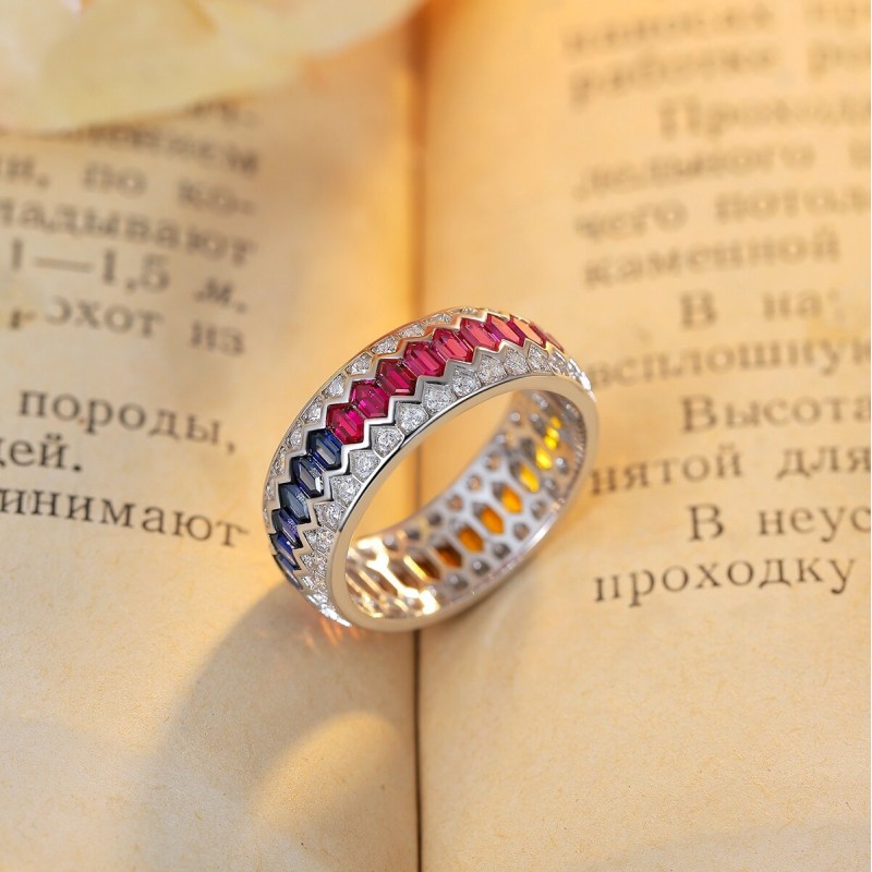 Ruif Jewelry Classic Design S925 Silver 2.18ct Lab Grown Sapphire Ring Rainbow Color Wedding Bands ring Ruif Jewelry Classic Design S925 Silver 2.18ct Lab Grown Sapphire Ring Rainbow Color Wedding Bands ring