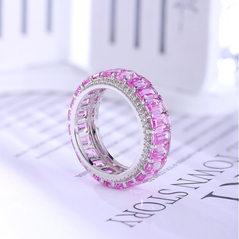 Ruif Jewelry Classic Design S925 Silver 5.51ct Lab Grown Sapphire Ring Pink Color Wedding Bands ring Ruif Jewelry Classic Design S925 Silver 5.51ct Lab Grown Sapphire Ring Pink Color Wedding Bands ring