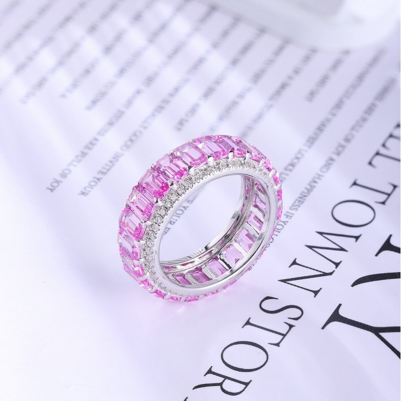 Ruif Jewelry Classic Design S925 Silver 5.51ct Lab Grown Sapphire Ring Pink Color Wedding Bands ring Ruif Jewelry Classic Design S925 Silver 5.51ct Lab Grown Sapphire Ring Pink Color Wedding Bands ring
