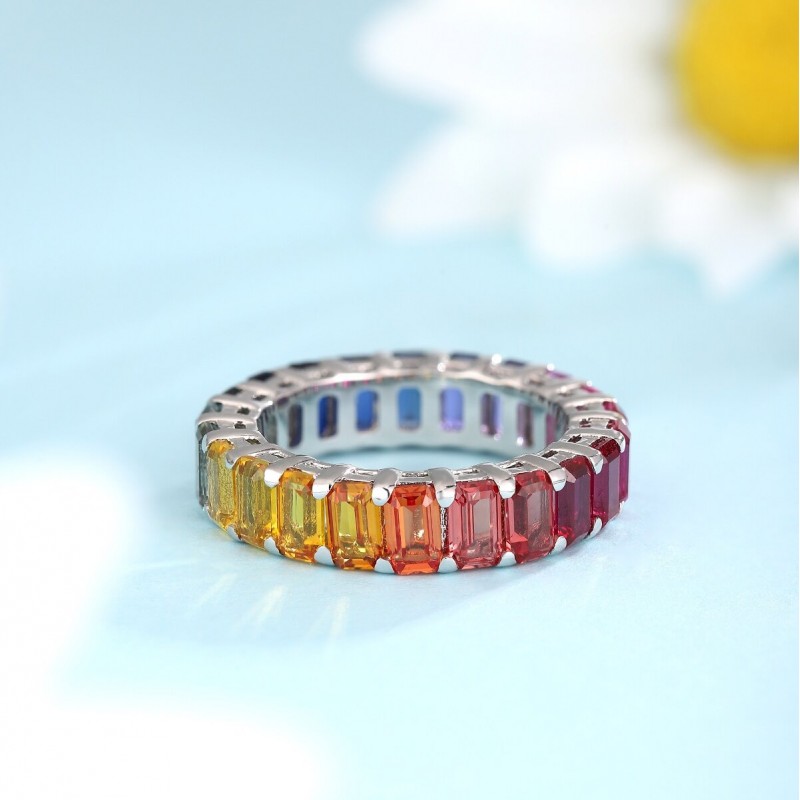 Ruif Jewelry Classic Design S925 Silver 7.4ct Lab Grown Sapphire Ring Rainbow Color Wedding Bands ring Ruif Jewelry Classic Design S925 Silver 7.4ct Lab Grown Sapphire Ring Rainbow Color Wedding Bands ring
